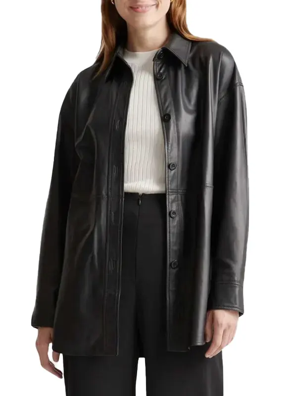Womens Leather Black Shirt Jacket