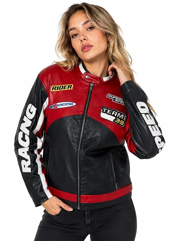 Womens Multicolor Motocross Faux Leather Jacket