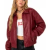 Womens Oversized Faux Bomber Leather Jacket