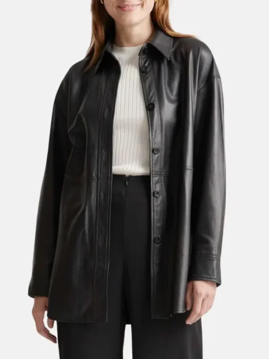 Womens Shirt Black Leather Jacket