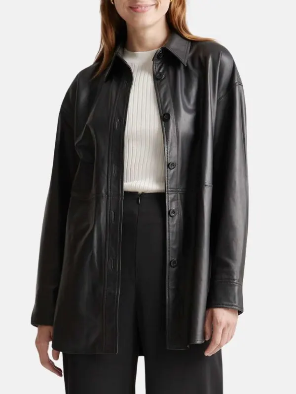 Womens Shirt Black Leather Jacket
