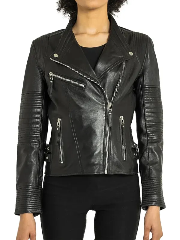 Womens Slim Fit Biker Black Leather Jacket