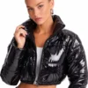 Zora Faux Patent Leather Cropped Puffer Jacket