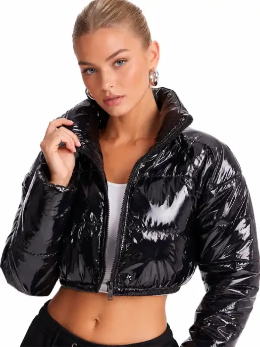 Zora Faux Patent Leather Cropped Puffer Jacket