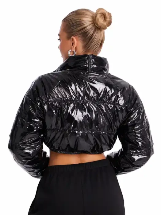Zora Faux Patent Leather Cropped Puffer Jacket Back