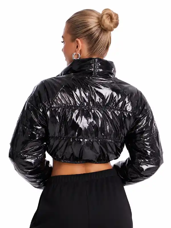Zora Faux Patent Leather Cropped Puffer Jacket Back