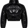 Zora Faux Patent Leather Cropped Puffer Jacket - Black Back