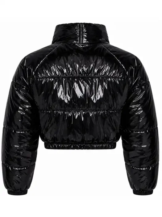Zora Faux Patent Leather Cropped Puffer Jacket - Black Back