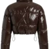 Zora Faux Patent Leather Cropped Puffer Jacket - Chocolate Back