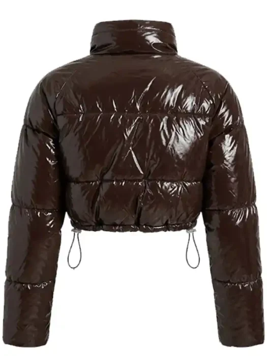 Zora Faux Patent Leather Cropped Puffer Jacket - Chocolate Back