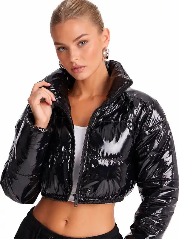 Zora Faux Patent Leather Cropped Puffer Jacket