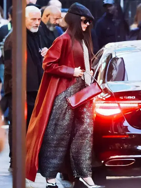 Anne Hathaway The Devil Wears Red Leather Coat