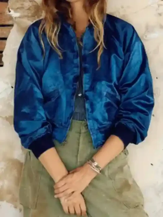 Anne The Four Seasons Blue Satin Bomber Jacket