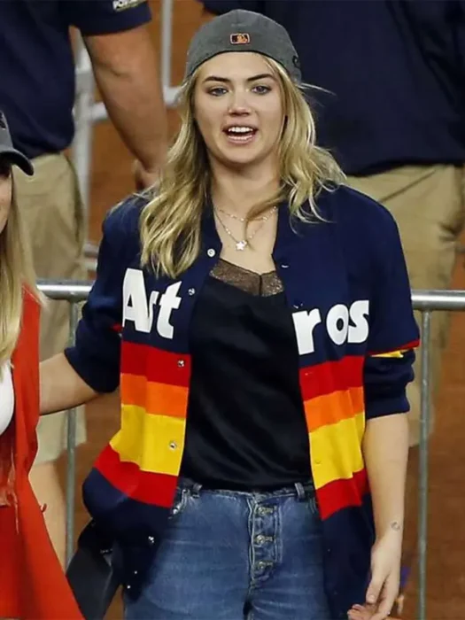 Astros Kate Upton Blue Rainbow Stripe sweater