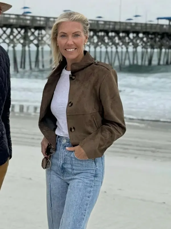 Battle on the Beach Sarah Baeumler Brown Suede Jacket