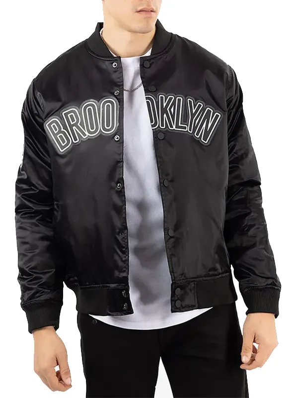 Brooklyn Nets Bomber Black Satin Jacket