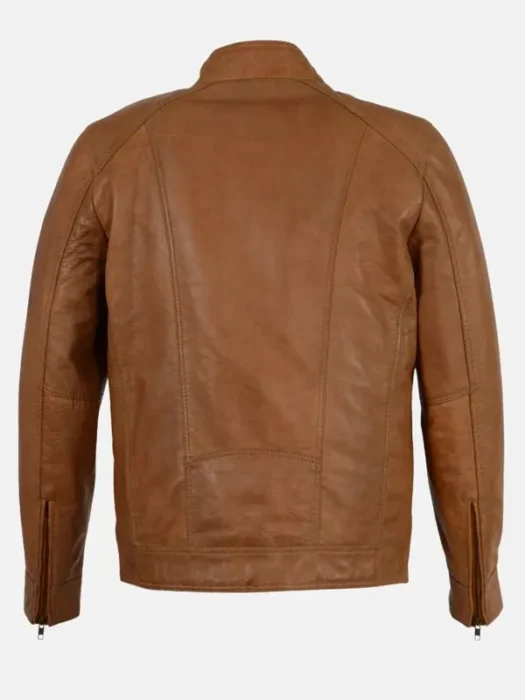 Brown Leather Biker Jacket Men’s Back
