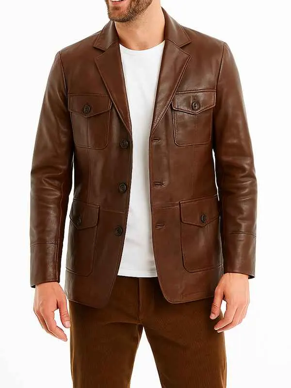 Brown Leather Blazer For Men’s