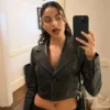 Camila Mendes Cropped Black Leather Jacket