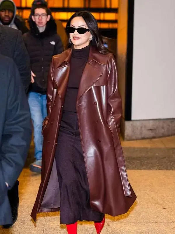 Camila Mendes NYC Brown Leather Long Coat