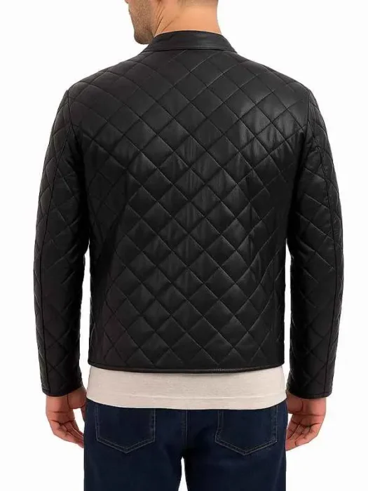 Classic Style Black Leather Quilted Jacket For Men’s