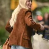 Count Me Lies Lindsay Lohan Brown Leather Blazer Back