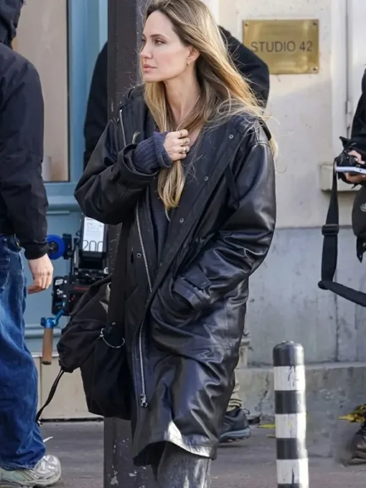 Couture 2026 Angelina Jolie Black Leather Coat