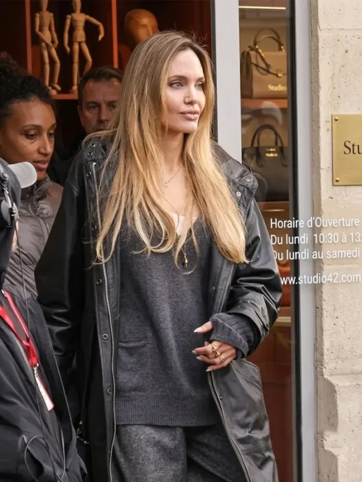 Couture Angelina Jolie 2026 Black Leather Coat