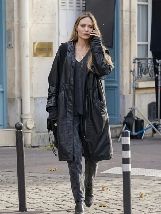 Couture Angelina Jolie Black Leather Coat