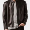 Dark Brown Plain Biker Leather Jacket