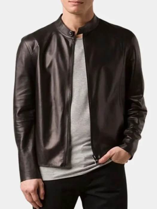 Dark Brown Plain Biker Leather Jacket