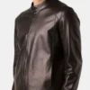 Dark Brown Plain Leather Biker Jacket
