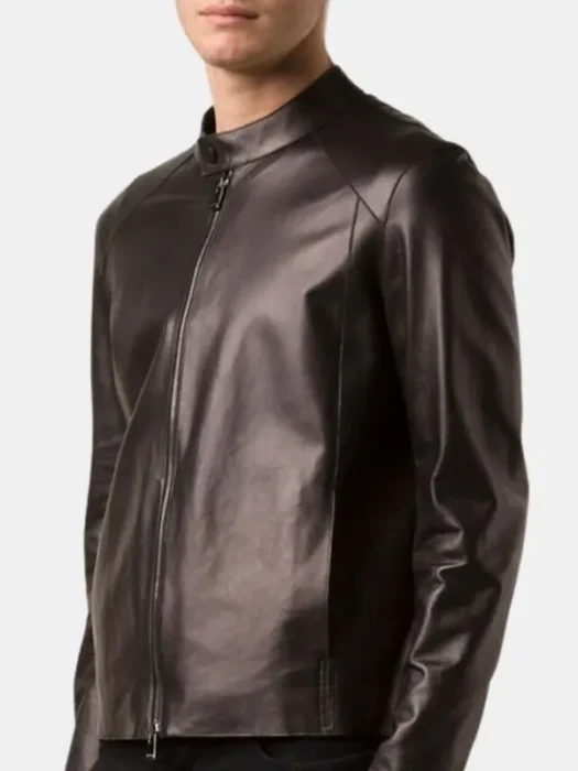 Dark Brown Plain Leather Biker Jacket