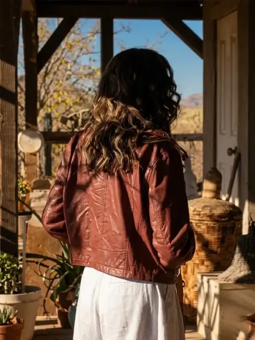 Geena Davis The Boroughs S01 Maroon Leather Jacket Back
