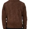 James Men’s Shirt Collar Dark Brown Suede Leather Trucker Jacket Back