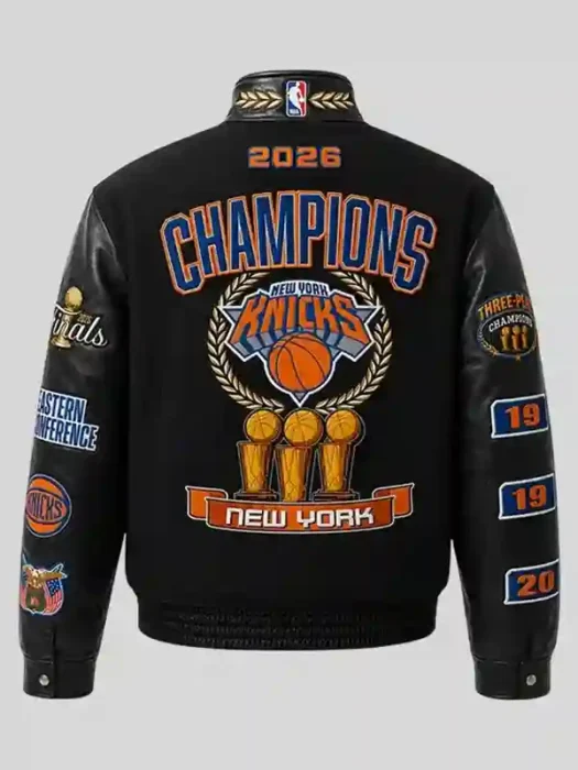 Jeff hamilton Knicks 2026 Basketball Champions Leather Jacket Back