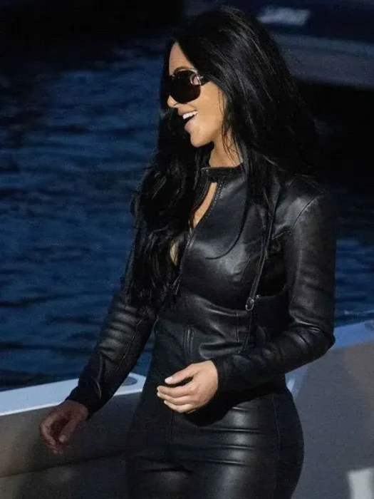 Kim Kardashian Monaco Grand Prix Black Leather Jacket