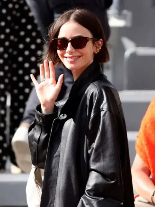 Lily Collins French Open 2026 Leather Jacket