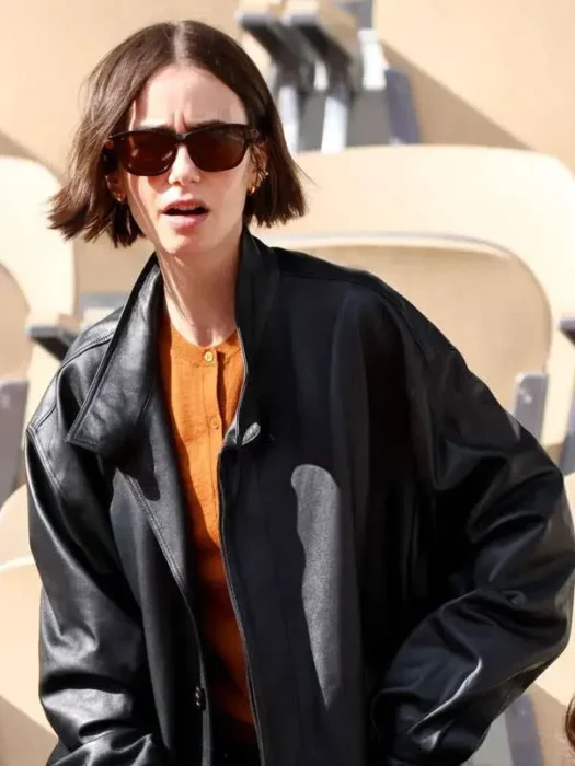 Lily Collins French Open Leather Jacket