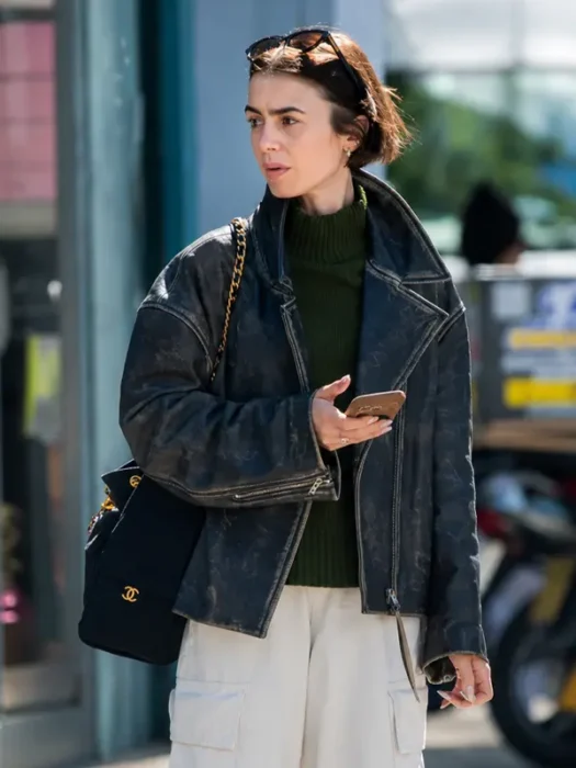 London 2026 Lily Collins Black Jacket