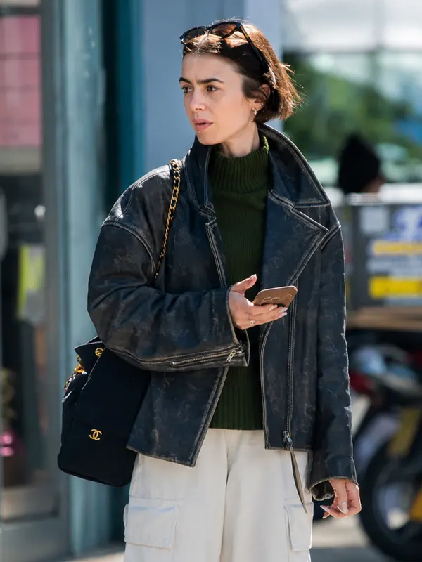 London 2026 Lily Collins Black Jacket
