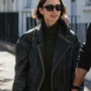 London 2026 Lily Collins Black Leather Jacket