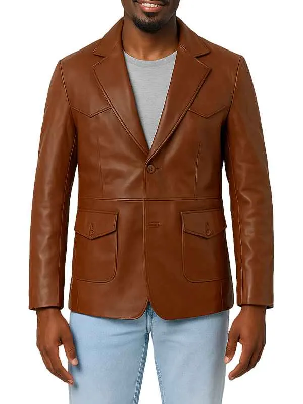 Men’s Brown Lapel Leather Blazer