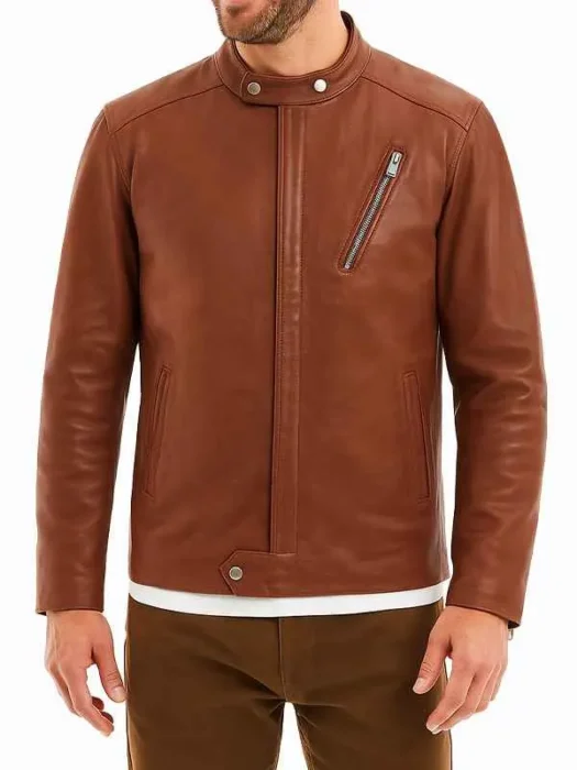 Mens Cafe Racer Retro Brown Leather Jacket