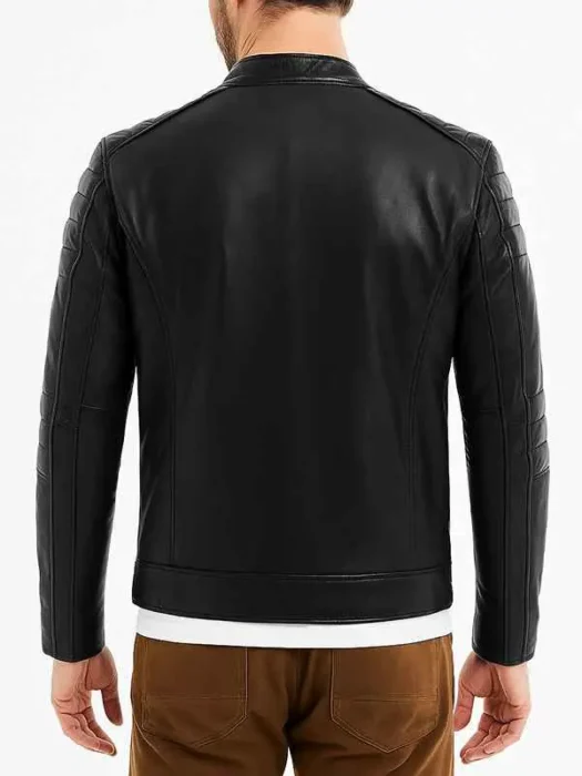 Mens Cafe Racer Retro Motorcycle Black Biker Leather Jacket