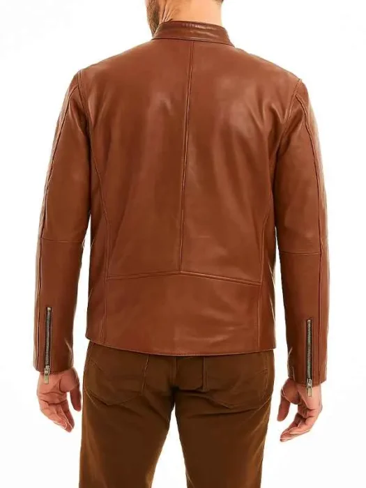 Mens Cafe Racer Retro Slim Fit Brown Leather Jacket