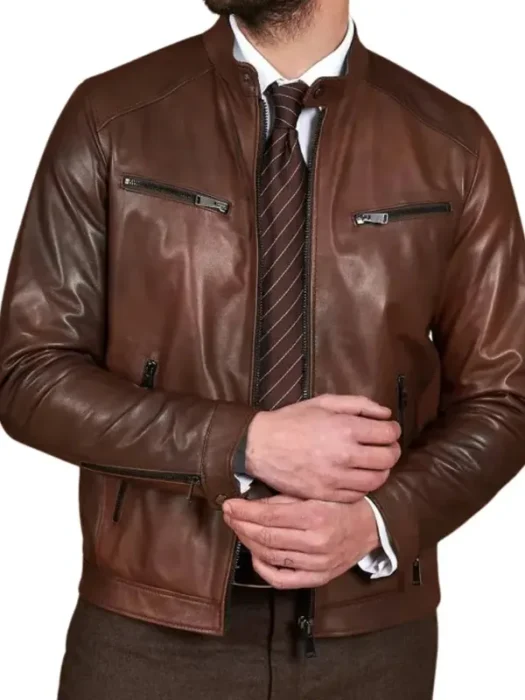 Men’s Chocolate Brown Leather Biker Jacket