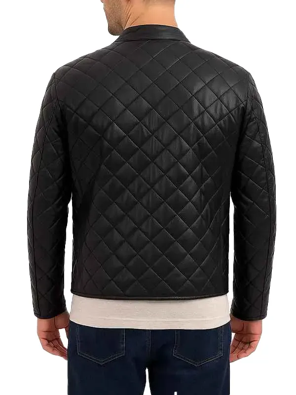 Mens Classic Quilted Black Leather Jacket Back