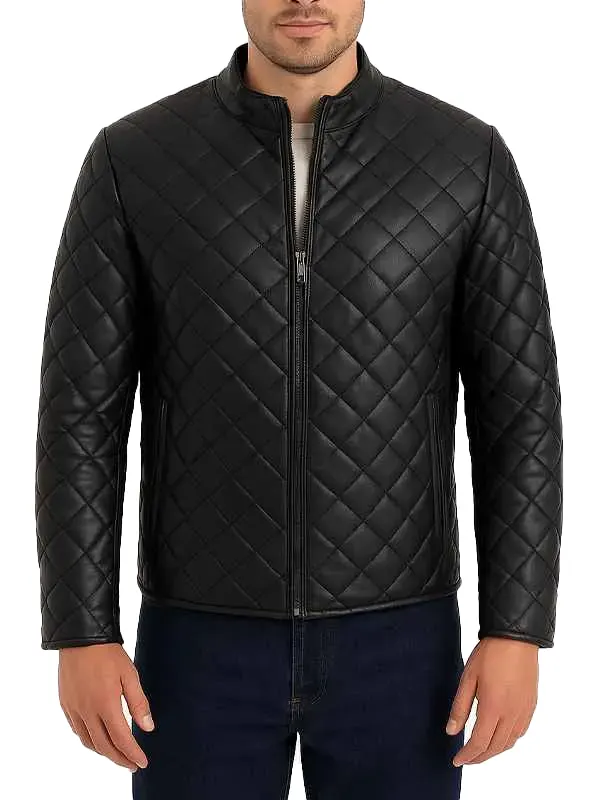 Mens Classic Quilted Black Leather Jacket
