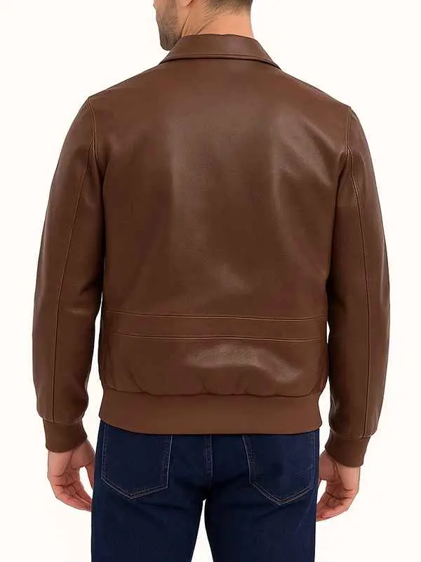 Men’s Plain A2 Brown Leather Bomber Jacket